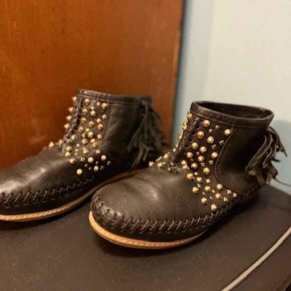Vintage black leather studded fringe moccasins ankle booties - EU 37 - Picture 12 of 16